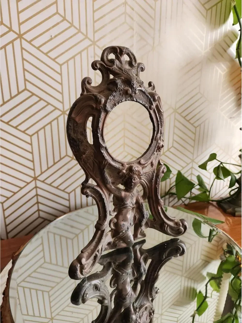 Antique 1906 Brass Cast Mantle Clock Case  Frame